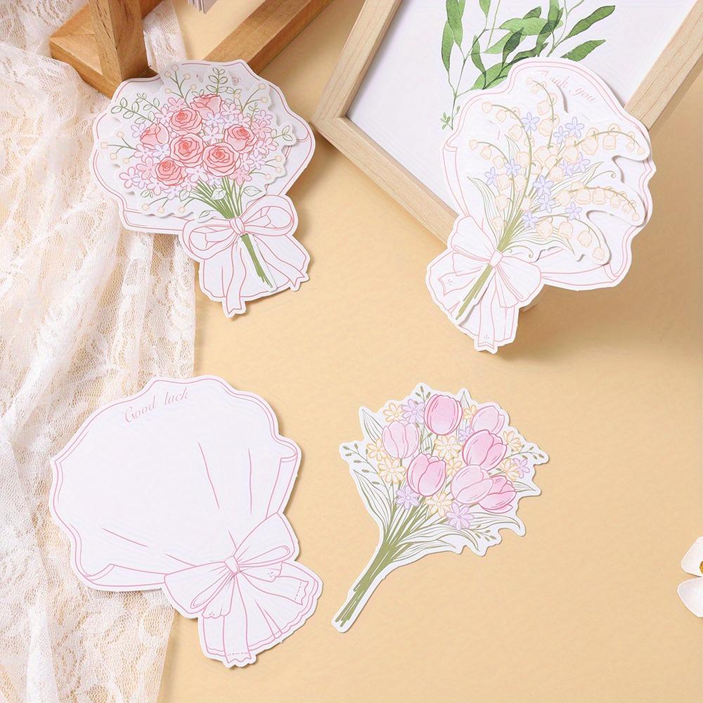 6pcs Hand Drawn Bouquet of Tulips, Roses, Blessing Cards, Wedding, Mother's Day, Birthday Gift Cards, Cardstock, Creative Gifts