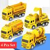 4Pcs Kids Toy Car Inertia Sanitation Truck Models Pull Back Toy Military Engineering Vehicle Fire Engine Boys Toys Children Gift