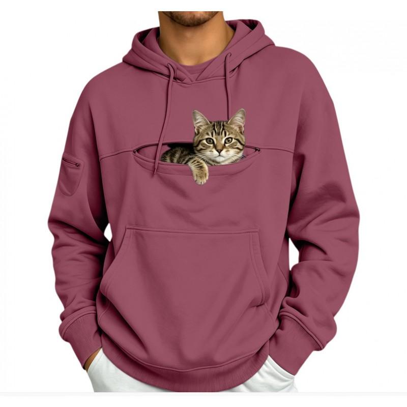 Hanorac supradimensionat pentru femei cu buzunare laterale cu fermoar Imprimeu pisică Grafică 3D Sweatshirt Streetwear