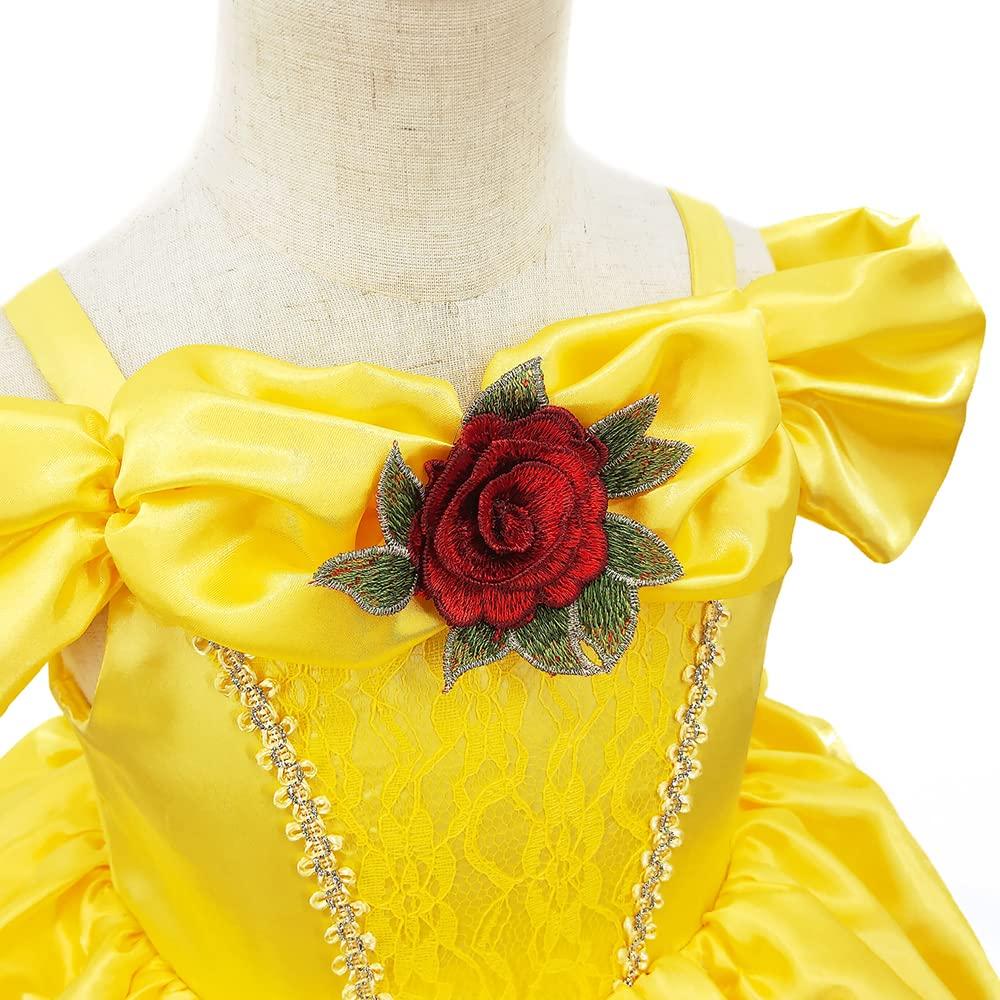 Princess Dress for Belle Kids and the Dress Luxurious Kids Yellow Stage Fancy Present [TYHTYM] Kids, Dress, (Beauty Beast-style + Tiara, Etc.),