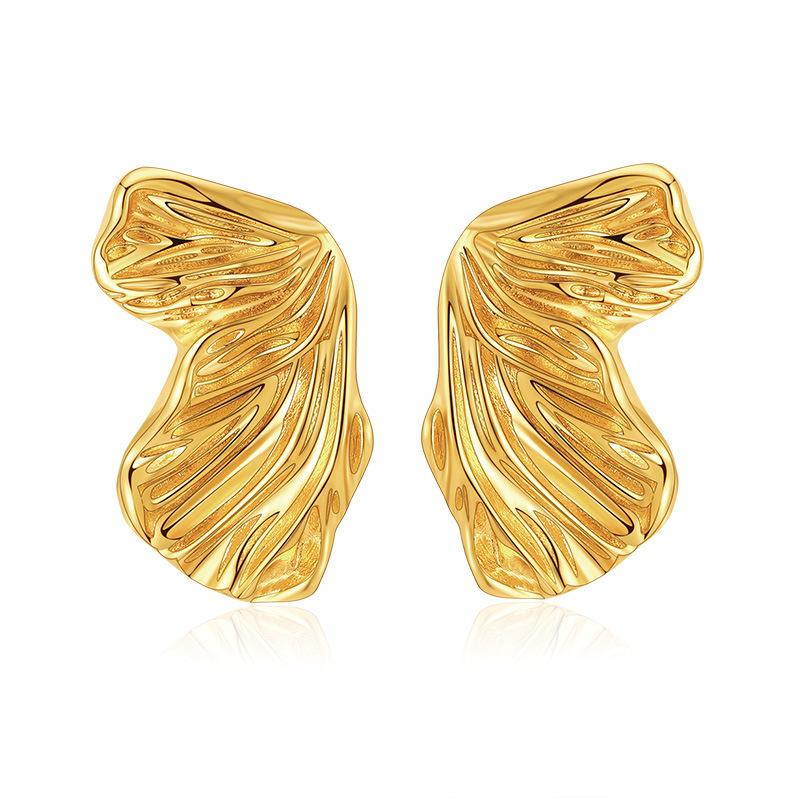 Vintage French Niche Design 18k Gold Plated Irregular Butterfly Stud Earrings For Women