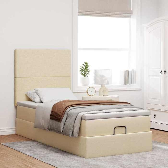 Cadre de lit avec matelas - Maison Exclusive - Lit ottoman 90x200 cm - Crème - Matelas à ressorts ensachés