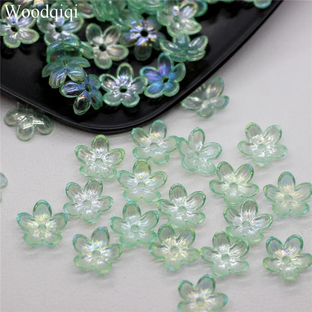 ZW18 100PCS 12mm Plating Petal Flower Beads Acrylic Frosted Handmade Minimalist Flower Bowknot Beads DIY Bracelet DIY Wholesale