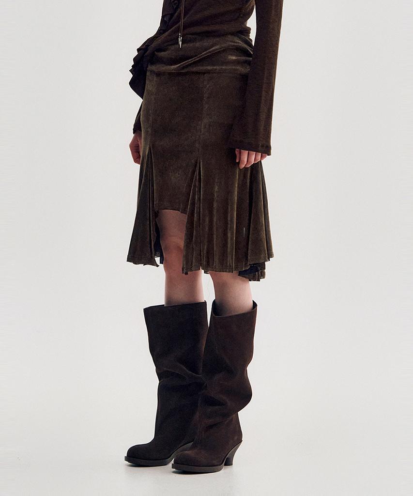 Kimjisu Velvet Jersey Gored Skirt _ Brown