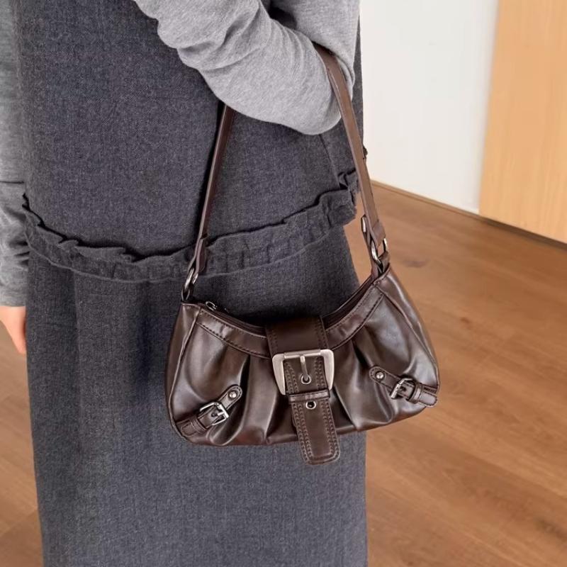 Sweet Cool Babes Locomotive Wind PU Leather Women's Shoulder Bags Vintage Distressed Ladies Underarm Bags Casual Female Handbags