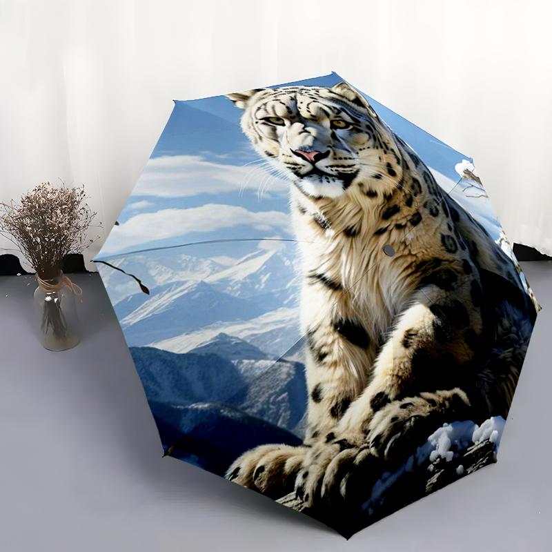 

1pc leopard Theme pattern Umbrella Portable Folding Umbrella Iron Frame Hole Bone Structure Outdoor Home Umbrella