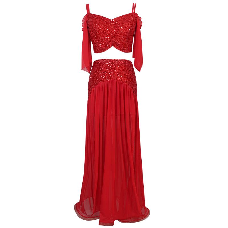 Ensemble d'été sexy à paillettes haut de gamme pour la danse du ventre – Tenue d'entraînement et de spectacle