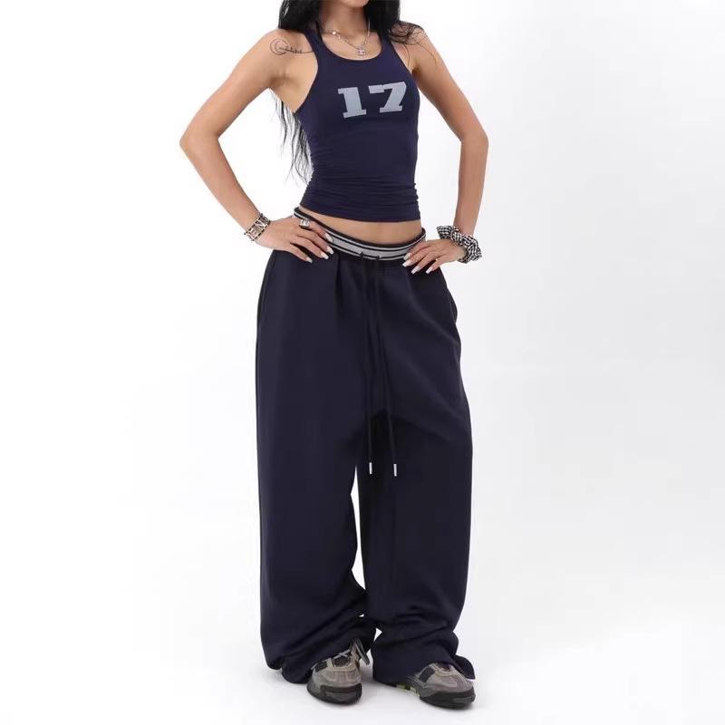 Pantaloni da jogging larghi grigi a gamba larga per danza jazz da donna