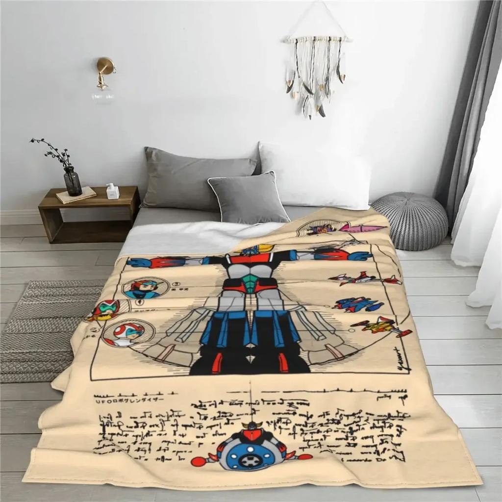 Anime UFO Robot Grendizer Goldorak Blanket Merch Room Decorative Goldrake Japan Robots Throw Blankets Warm Fleece for Couch