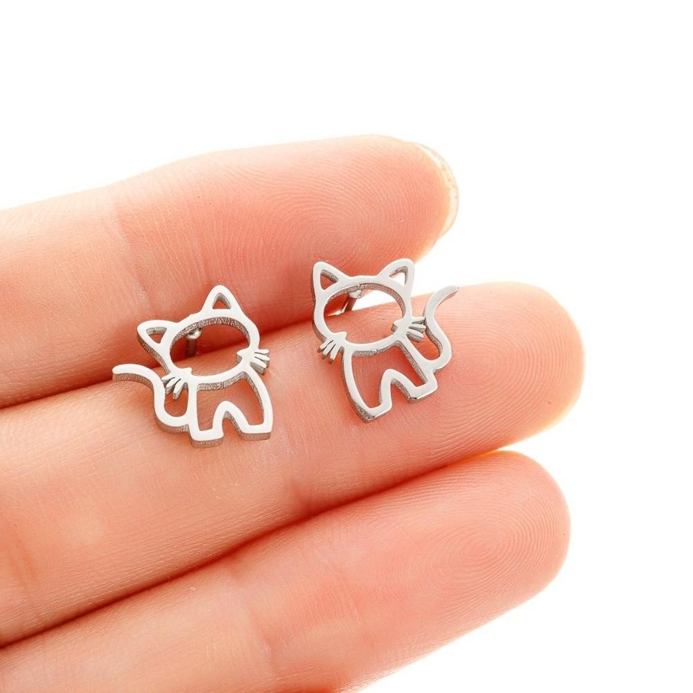 Punk Style Cartoon Hollow Out Ear Studs Cute Design Small Jewelry Minimalist Cat Earrings  Unisex