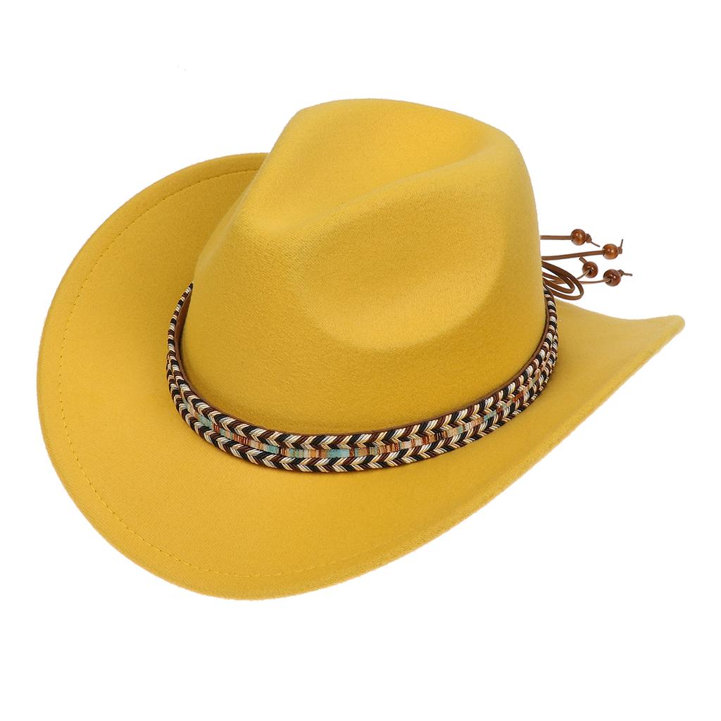 Women Men Western Cowboy Hat, Wide Curved Brim Felt Cowgirl Hat, Vintage Jazz Riding Hat, Removable Hat Belt, Head Circumference 56‑58cm