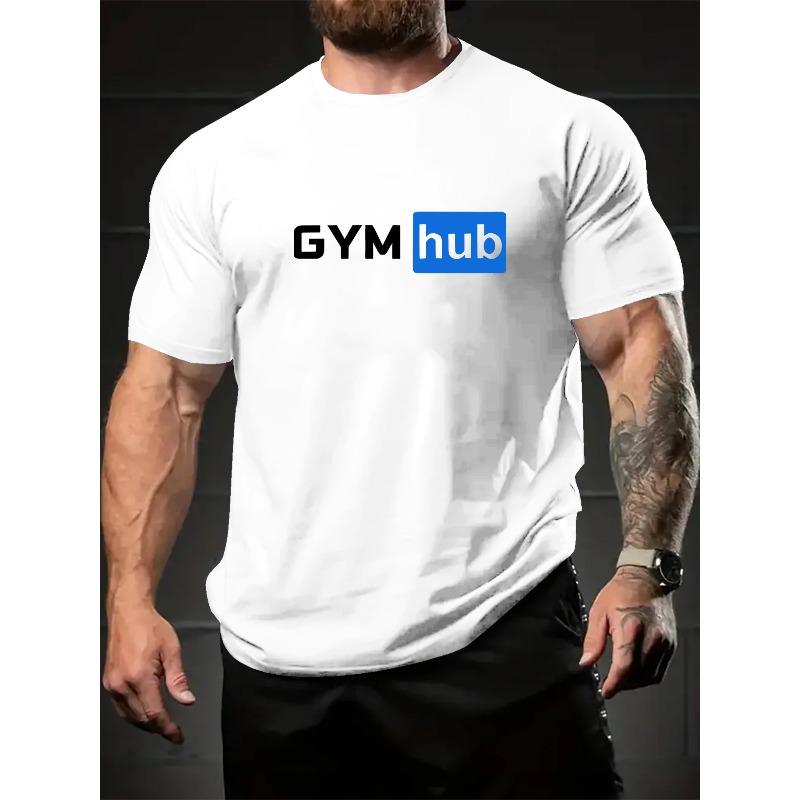 Europäische Größen Herren Grafik-T-Shirt Lässig Kurzarm-T-Shirt mit "GYM" Aufdruck, Atmungsaktiver Rundhalsausschnitt für den Sommer Bequeme Passform