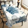 Ocean Inspired Blue Coral Tablecloth, Shell & Starfish Print, Clean Scalloped Trim, Dirt Resistant,for Kitchen,Banquet & Coastal