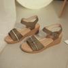 2025 New Summer Simple Mid-heel Wedge Heel Exquisite Rhinestone One-word Buckle Comfortable Casual Sandals Women's Shoes