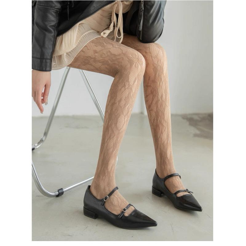 Women Sweet Floral Hollow Out Jacquard Thin Fishnet Pantyhose Stockings