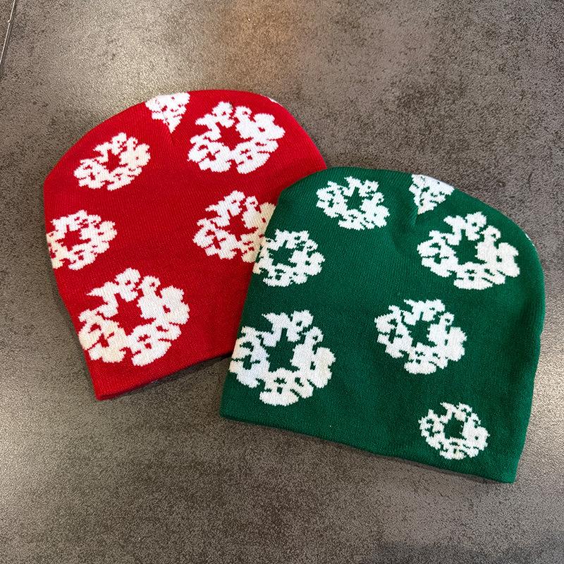 1pc Floral Print Knit Beanie for Men Women Soft Stretchy Skull Caps for Outdoor Walking,Casual Streetwear,Winter Autumn Head Hat