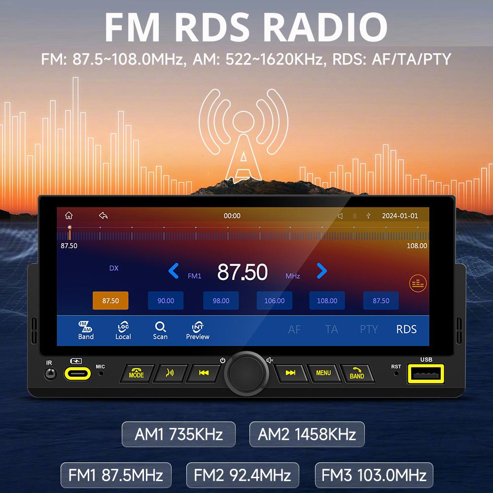 New 1 Din Car Radio 6.86 Inch Wireless Carplay Android Auto Mirror Link Car MP5 Player FM RDS Bluetooth WIFI Touch Screen Auto Stereo Car Navigation
