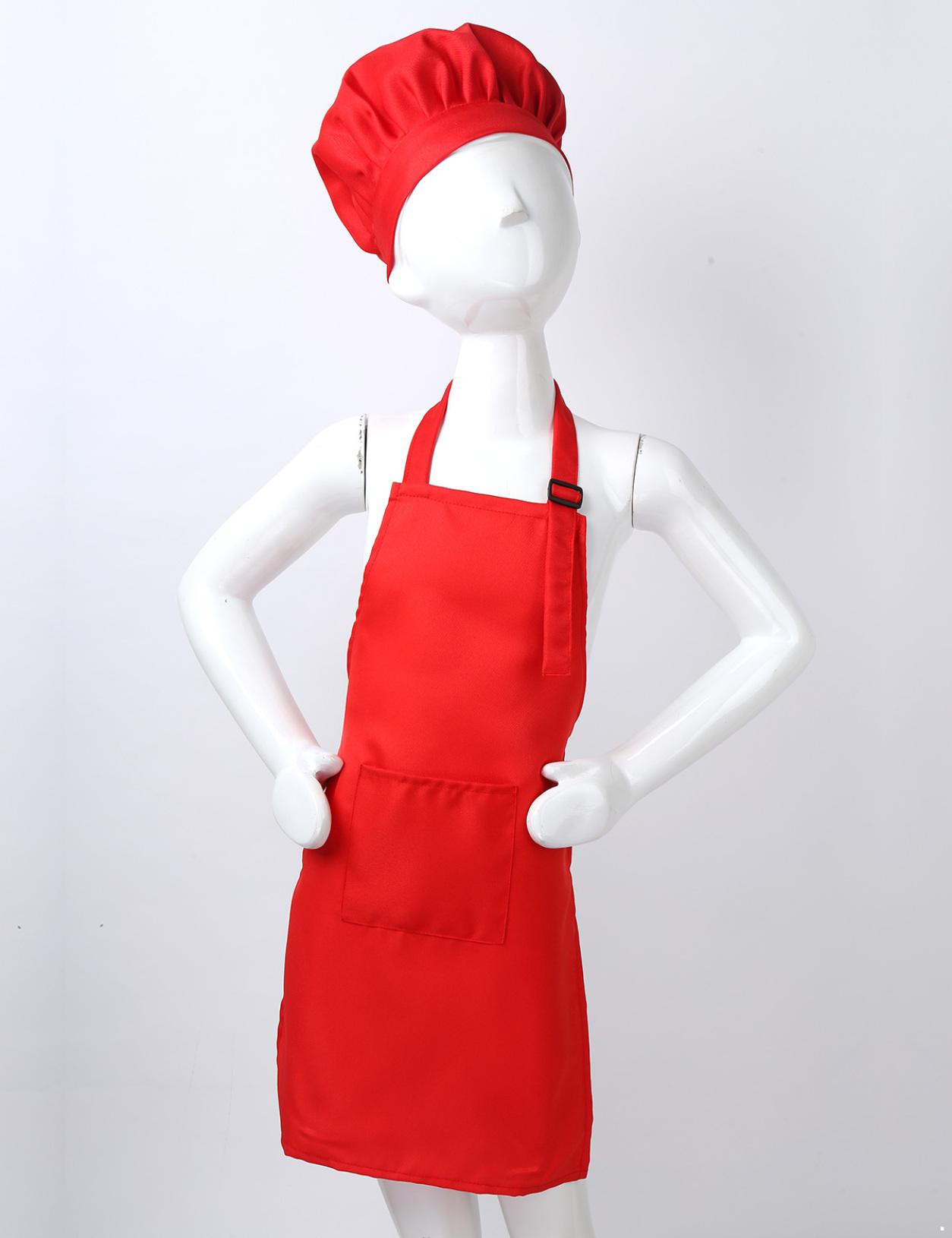 

Детская кухонная одежда для приготовления пищи и выпечки, комплект фартука и шляпы шеф-повара с карманным детским костюмом повара M красный
