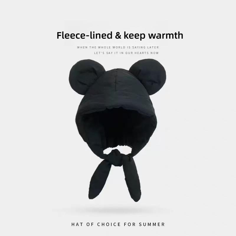 

1pc Cute Plush Fleeced Beanie Hat with Ear Bear,winter Warm Soft Warm Skullcaps for Adults Women Girls,suitable for Daliywear One Size чёрный