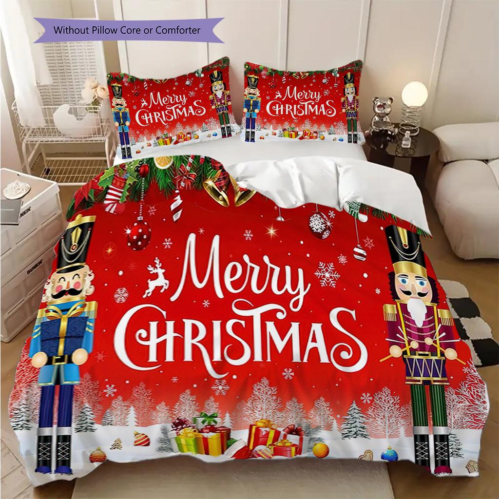 1PC Christmas theme pattern Bedding Quilt Set Quilt Cover Pillowcase Home Decoration Birthday Gift (1 * duvet cover + 2 * pillowcase, without core)