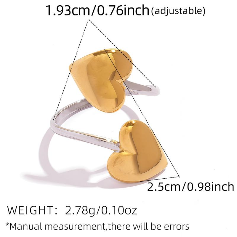 Creative Stainless Steel Peach Heart Adjustable Open Rings for Women Personality Metal Contrasting Layered Finger Ring Jewelry