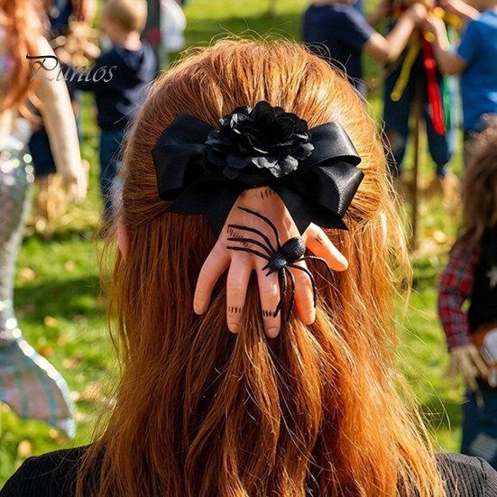 Spider Decoration Hairpin Halloween Hair Clip for Women, Girls, Realistic Severed Hand with Black Rose And Spider, Horror Accessory Party Bow
