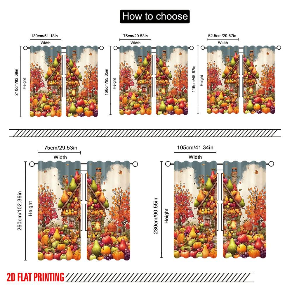2pcs,2D Plane Printing Curtain Popular Autumn Fruit House Versatile Durable Polyester (without Rod) Room Decor Use for Bedroom