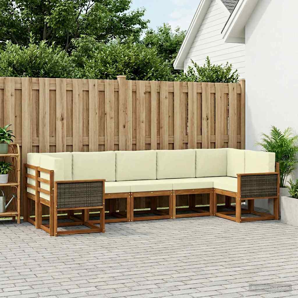 Outdoor Sofa Set 7 Pcs Natural and Cream Solid Acacia Wood