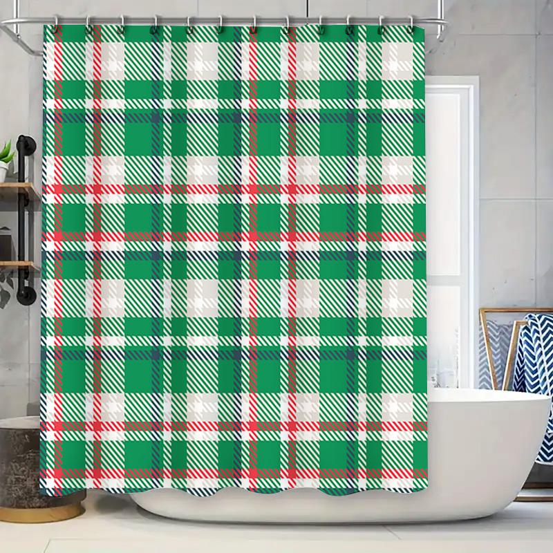 

Green Plaid Shower Curtain Christmas Decorations For Bathroom Walls Waterproof Fabric Home Decor Item In Green White Red Colorwa W60H190(CM)-1 Pcs