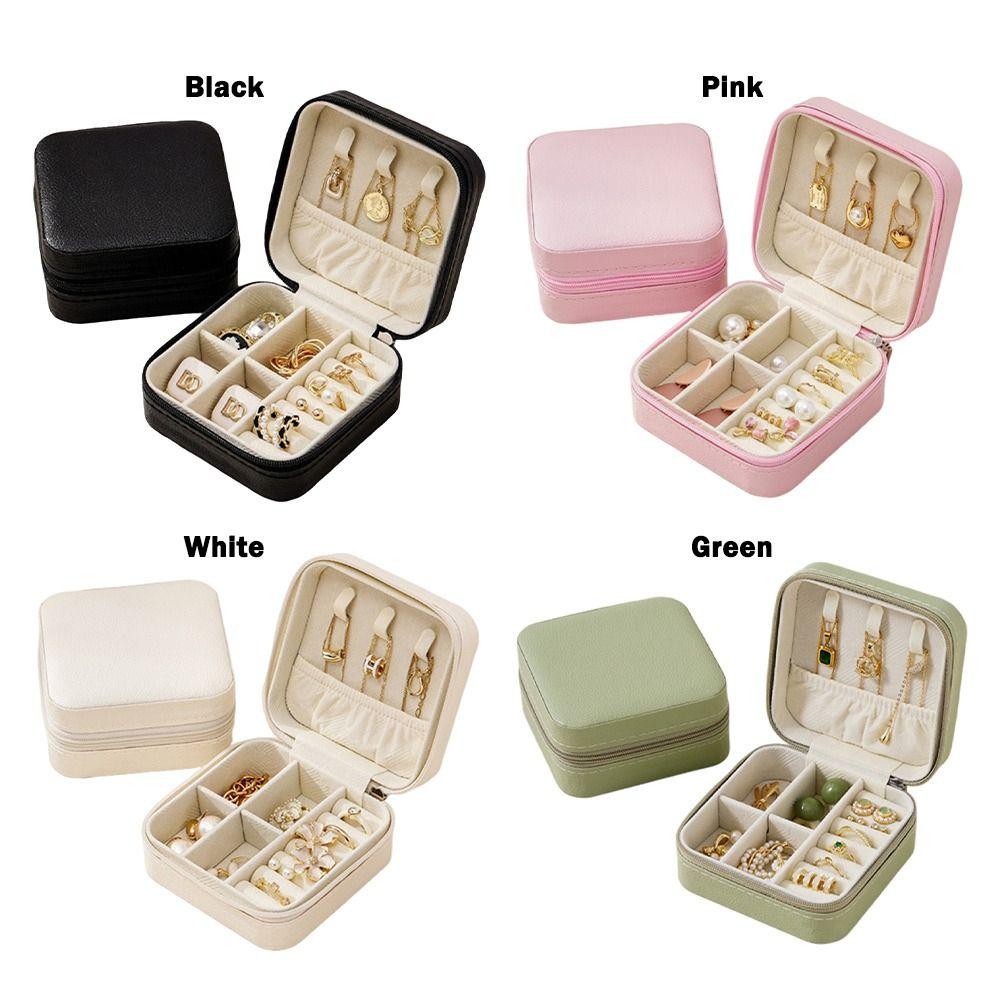 Portable Design Portable Jewelry Box Button Leather Leather Storage Box Earrings Storage