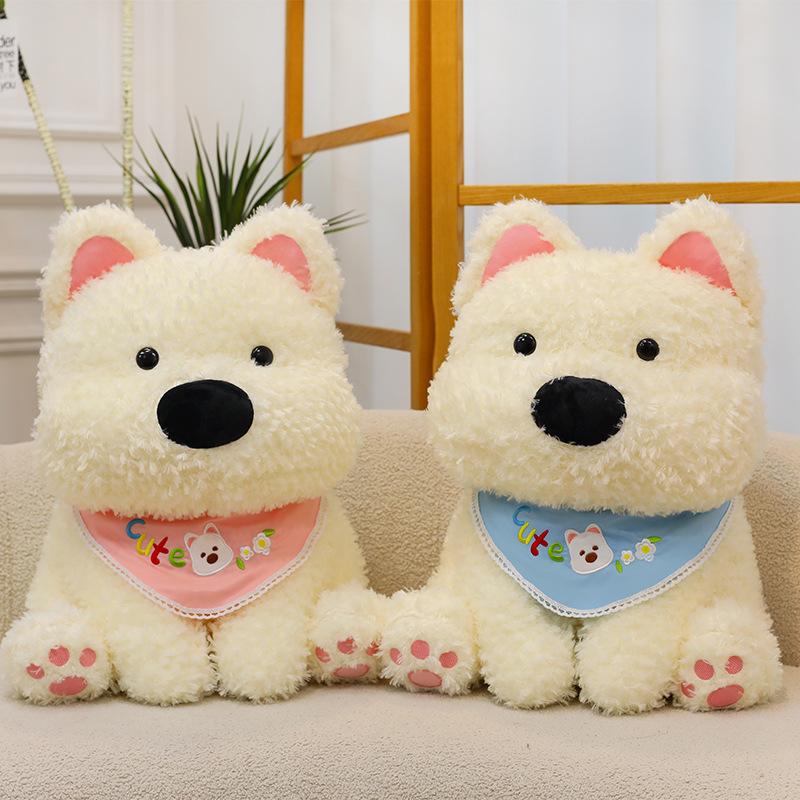 Cute Sitting Posture West Highland Puppy Plush Toy Doll Bib Dog Rag Doll Birthday Gift for Boyfriend and Girlfriend