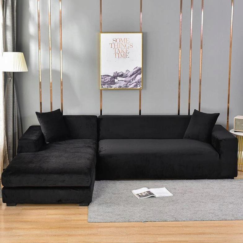 Cover For 3-Seater Corner Sofa, Black Velvet
