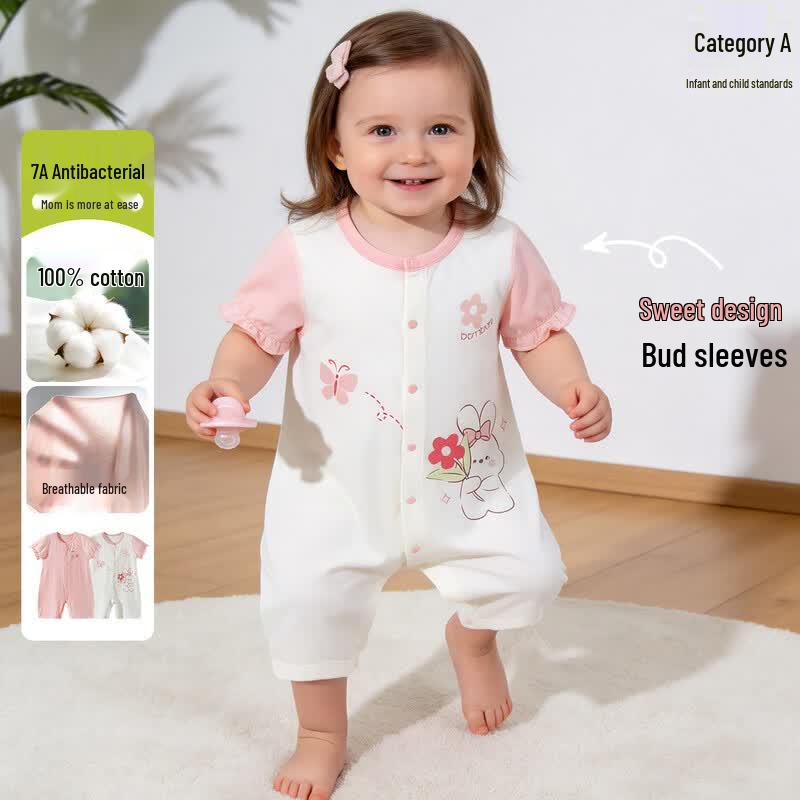Beibeiyi 7A Antibacterial Cotton Short-Sleeve Romper 2-Pack for Girls