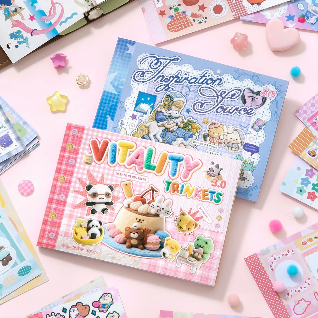 30sheets Vitality Small Item Series Kawaii Multi Material Die Cut Stickers Book Decor Journal Supplies Cute Stationery Stickers