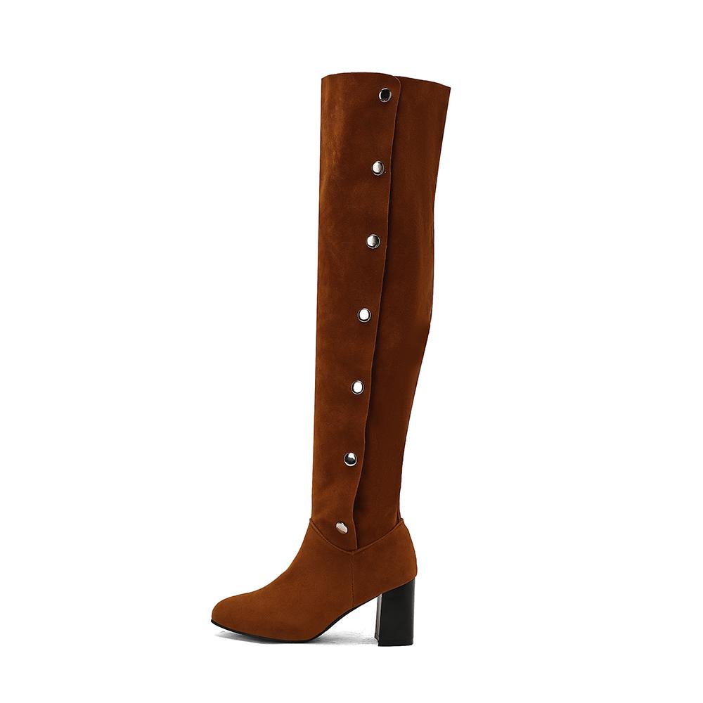 Khaki Black Women Over the Knee High Boots High Block Heel Big Size 50