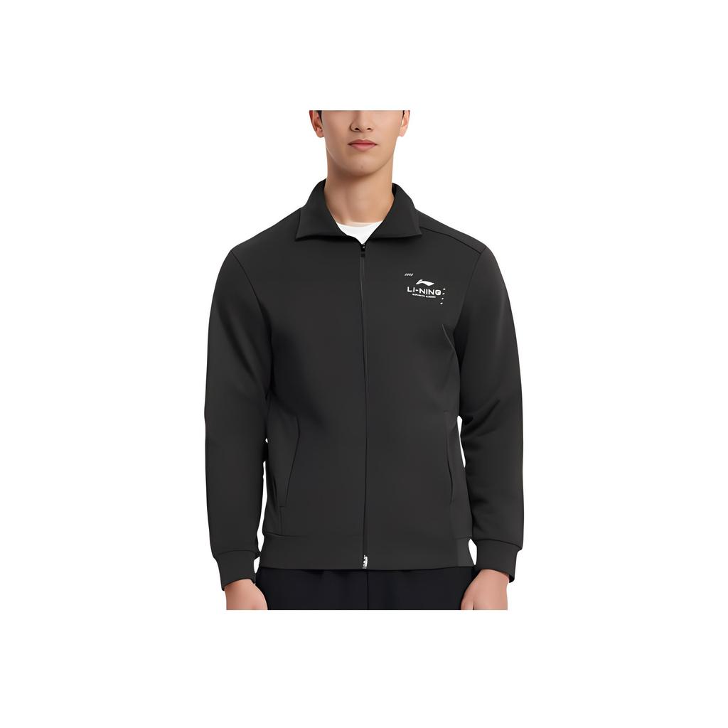 Li-Ning Fitness Series Solid Color Logo Zip Stand Collar Cardigan Sweatshirt Men Sweatshirt Black AWDU179-1