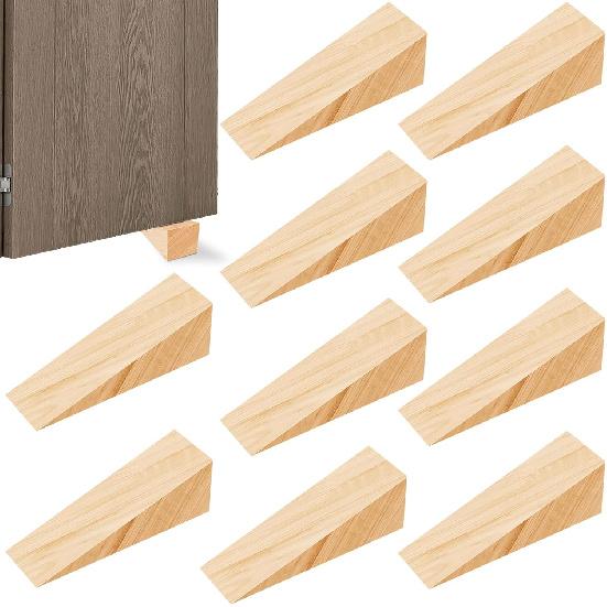 10 Pack Wooden Door Stoppers,Non-Slip Soild Wood Door Wedges for Bottom of Door,Triangle Wood Block Security Door Stopper for Home Office Chair