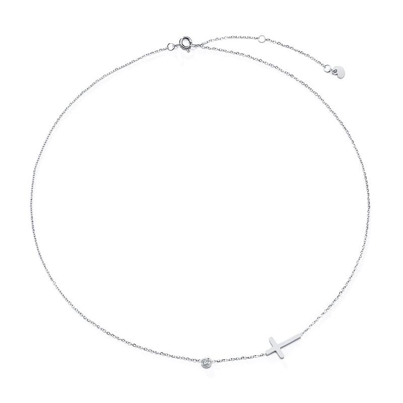 Sideways Cross Necklaces for Women Girls Jewelry, Dainty Gold Color Stainless Steel Simple Choker Collar Fashion Gift for Her