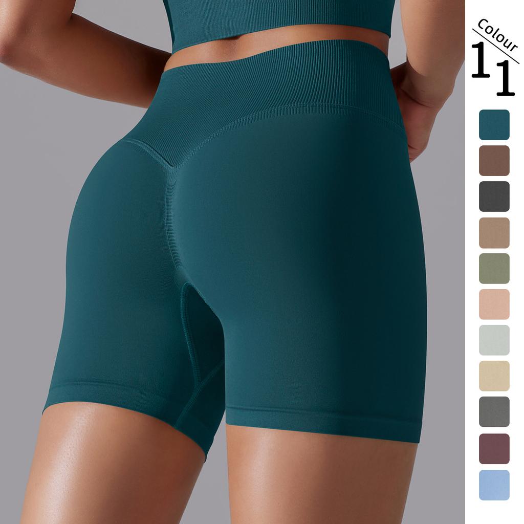 Seamless, Solid-colour, High-waisted, Butt-lifting, Figure-hugging, High-stretch Yoga Shorts for Women – Ideal for Running, Fitness and Sports