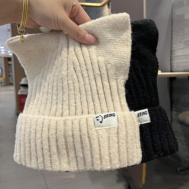 Søte luer med katteører for kvinner høst og vinter varm ørebeskyttelse søte allsidige strikkeluer