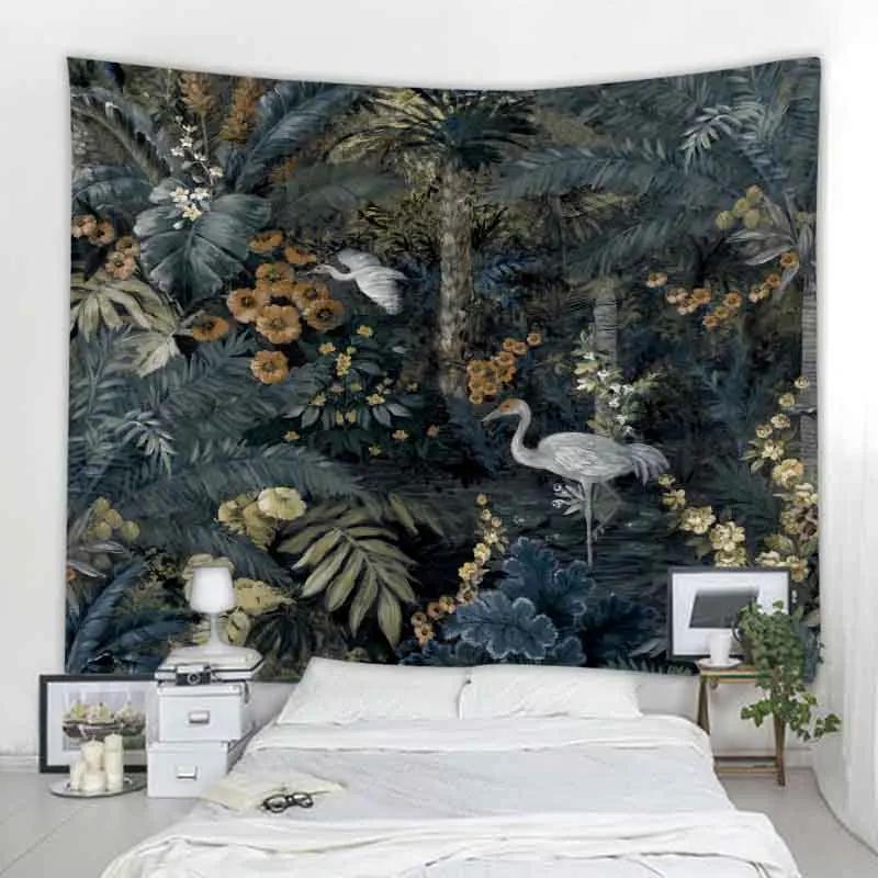 Psychedelic Animal Tapestry Wall Hanging Retro Tropical Plant Background Bukawaii Home Decor Yoga Mat Bed Sheet Customizable