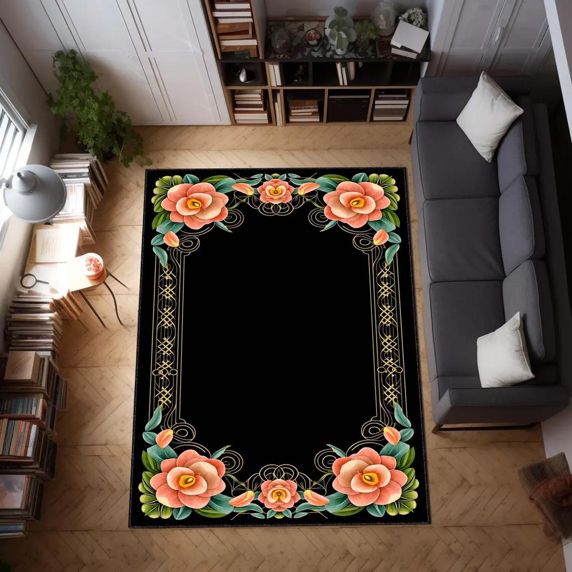 

Elegant Art Deco Area Rug Floral Luxury Carpet Vintage Glam Floor Carpet Modern Classic Home Accent Office Design Floor Mat 40x60CM