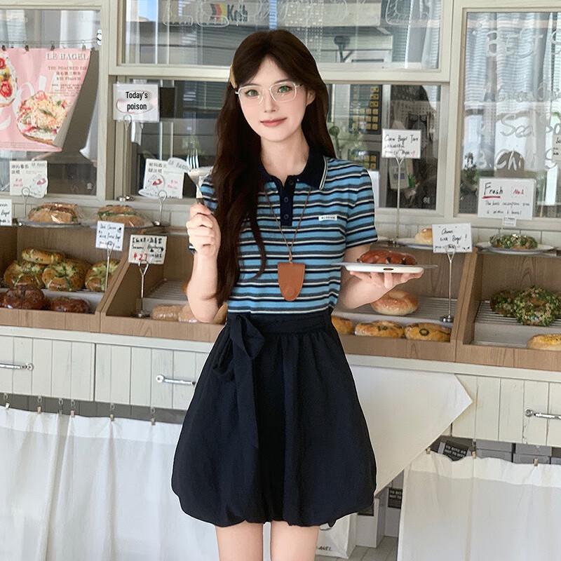 

Ledian Women s Striped Patchwork Polo Dress M