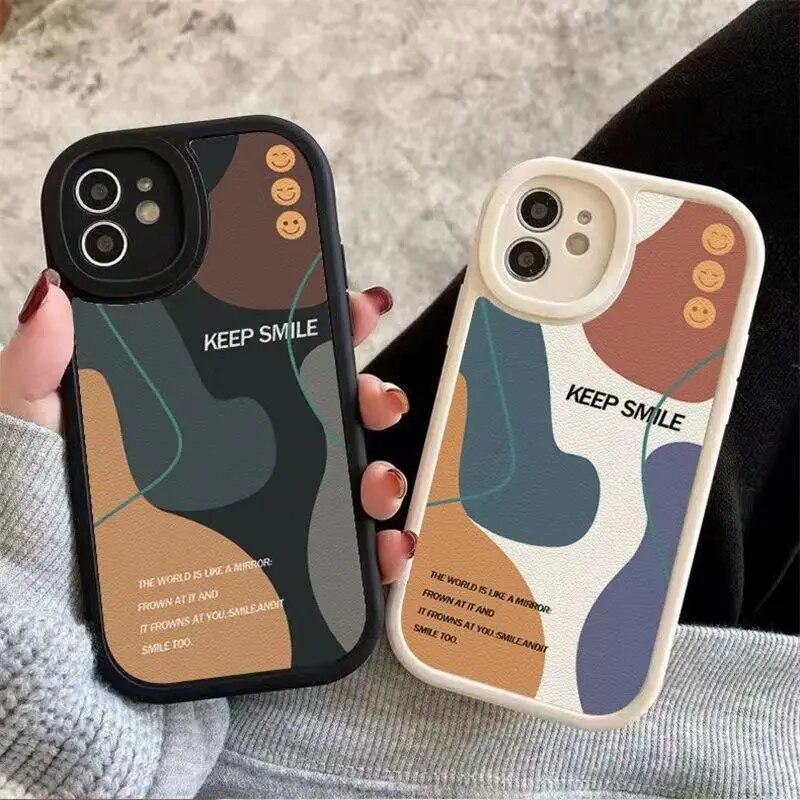 

Тканевый кожаный чехол с улыбающимся лицом для iPhone 13 Pro Max 12 11 14 Pro X XS XR 7 8 Plus SE2020, противоударная мягкая силиконовая задняя крышка