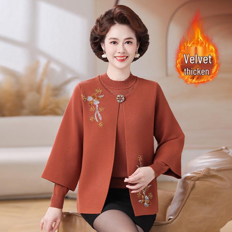 

Mom s 2026 Chinese Style Spring Cardigan: Stylish Two-Piece Set for Middle-Aged and Elderly Women XL (120-135 jin)