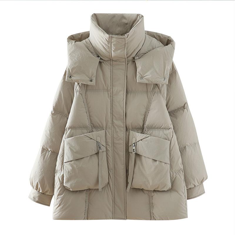 FASHION Medium and Long Down Jacket Women's Thickened Warm 2025 Winter New Small Hooded White Duck Down Pocket Jacket Trendy Clothes