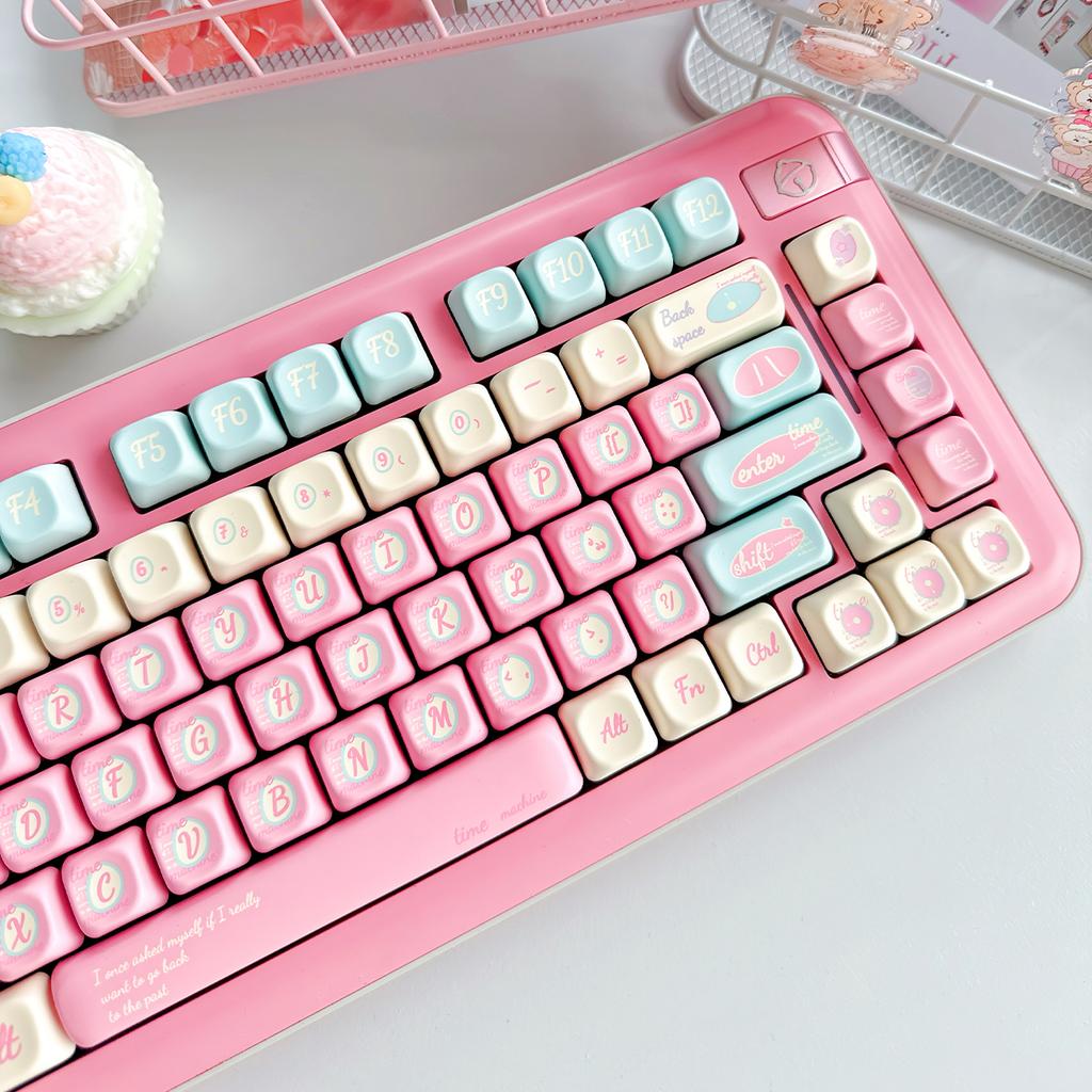 Time Machine Theme Keycaps 139Keys Cute Pink Keycaps 139Keys Fg Height 2.25U/2U/7U Split Space Bar Alice Layout Keycaps