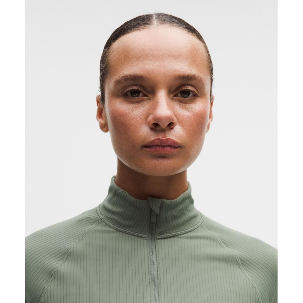 Lululemon It S Rulu Ribbed Cropped Half Zip  Updated Willow Leaf