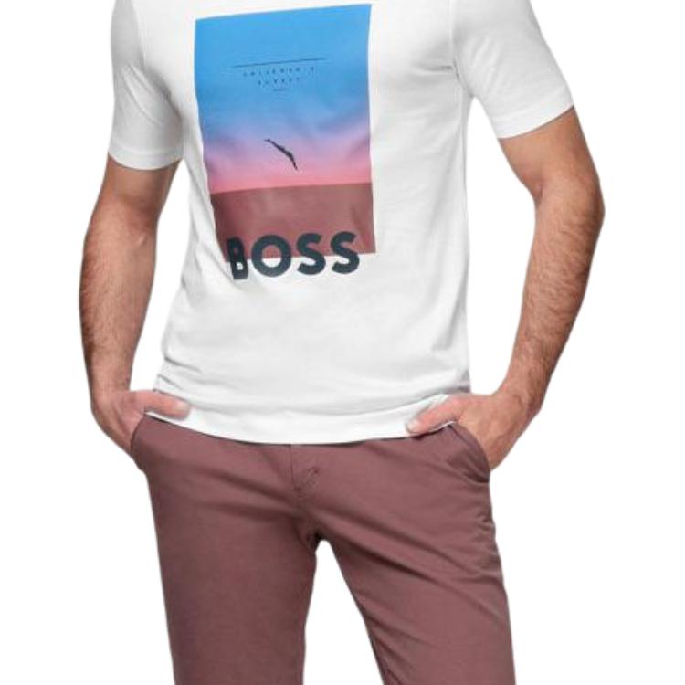 HUGO BOSS T-Shirts Men's White Crew Neck Moderate Straight Fit 50469501-101