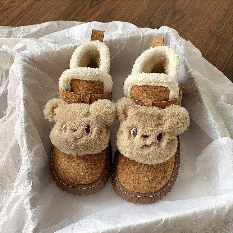 

Зимние ботинки Bear head женские, новые, бархатные, теплые, высокие, хлопковые, милые, студенческие ботинки Maillard, плоские, приливные 35